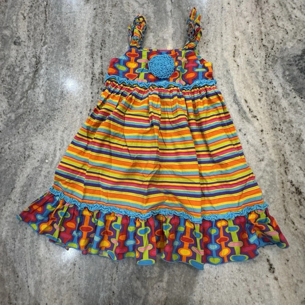 Banana Split Rainbow Colorful Ruffle Midi Dress Girls Size 6 Bright Play Summer